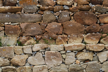 Ancient brown and yellow stone wall background