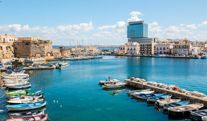 Panoramic view of gallipoli, a village near ionian sea, Apulia, Salento, Italy