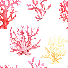 Realistic watercolor botanical illustration seamless pattern coral