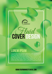 Abstract fluid, liquid flyer cover design template in green color