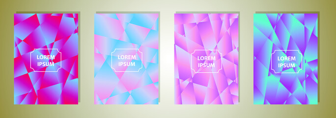 Set of colorful low poly Vector pattern Gradient Set. Modern Smartphone screen, mobile app Template. Design for Wallpaper, background, banner, flyer, Social media post. 