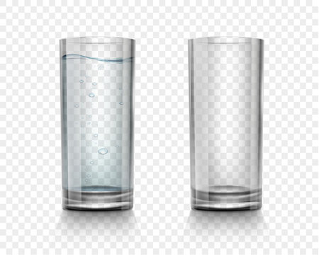 Set Of Realistic Glasses With Water And Empty.