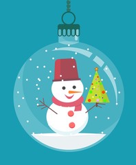 snow globe with christmas decoration inside. Stock flat vector illustration.