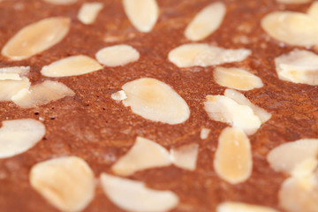 Background of fresh bake chocolate brownie and sliced almond