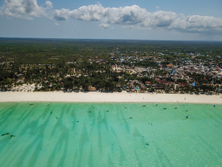 East coast of Zanzibar. Stretching beaches, turquoise sea