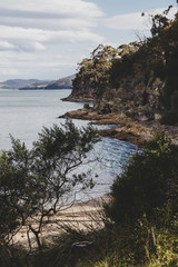 pristine natural beach in Tasmania, Australia typical rugged landscape and with no people