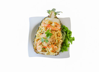 Pineapple fried rice on isolated white background