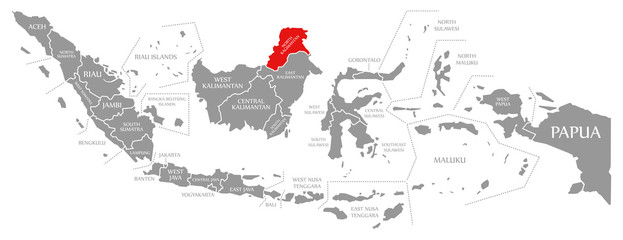 North Kalimantan red highlighted in map of Indonesia