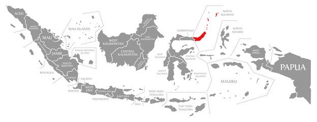 North Sulawesi red highlighted in map of Indonesia