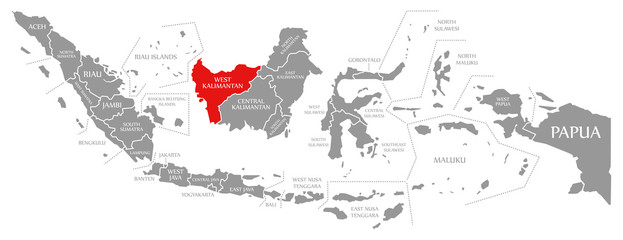 West Kalimantan red highlighted in map of Indonesia
