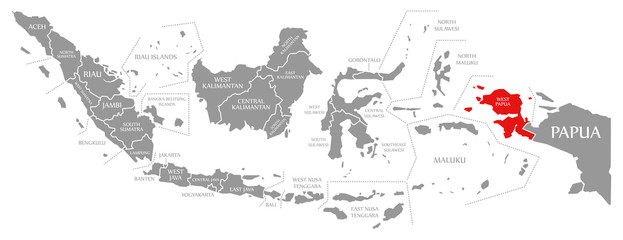 West Papua red highlighted in map of Indonesia