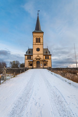 Fototapeta na wymiar famous vagan church at kabelvag, norway