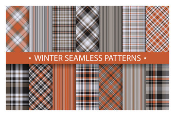 Plaid pattern seamless ornate. Set winter vector background. Fabric texture collection.