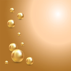 Vector Illustration for your design. Luxury beautiful shining jewellery background with golden pearls vector illustration. Beautiful shiny natural pearls. With transparent glares and highlights for
