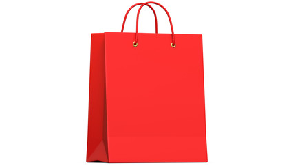 Realistic Empty Red paper shopping bags isolated on white background. Business, retail, sale and online commerce concept. 3D rendering illustration.