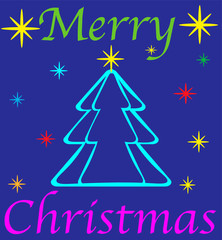 Greeting card with Christmas tree and words Merry Christmas