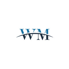 Initial letter WM, overlapping movement swoosh horizon logo company design inspiration in blue and gray color vector