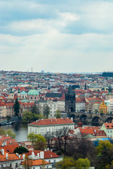 Naklejka na ściany i meble View to Prague city, Saint Vitus cathedral and Vltava river