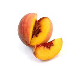 Ripe peach fruits isolated on white background.