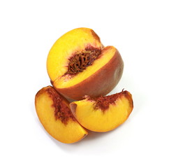 Ripe peach fruits isolated on white background.