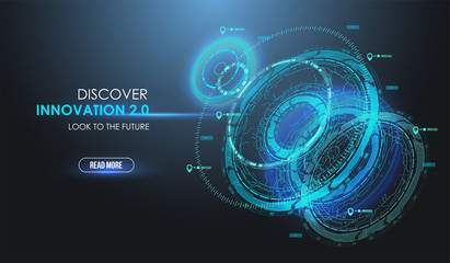 Vector blue radar screen. HUD Hi-tech futuristic display. Tech and science, analysis theme. Abstract Tech background.