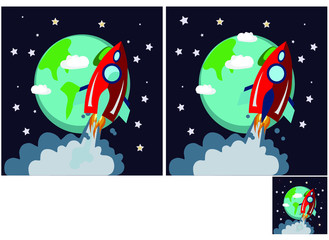 Children's puzzles, find 10 differences. Educational game for children.rocket in space. space world. astronaut in space. Vector illustration