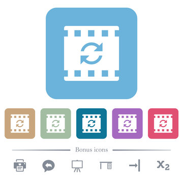 Restart movie flat icons on color rounded square backgrounds