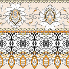 Seamless pattern, background with traditional paisley. Floral vector illustration in damask style. Colored and outline design vector illustration...