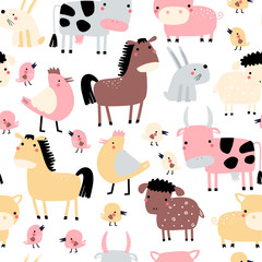 Farm animals background in children style