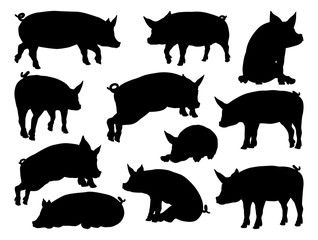 A pig silhouettes farm animal graphics set