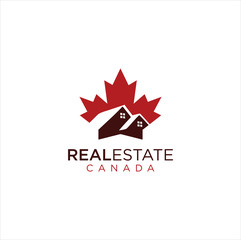 House Maple Leaf Logo Stock Vector . Maple real estate logo . Canadian Home Logo .