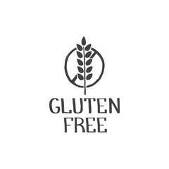 Gluten free- hand drawn isolated logo element with wheat ear and stop sign. Unique design for signboards, food packaging and identity and web sites. Logotypes created with rough effect. Vector illustr