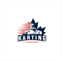 Canadian Karting Logo Design vector illustration. maple leaf Karting logo . Canadian Sport Logo . Canada Karting Logo . - obrazy, fototapety, plakaty