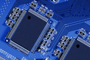 Electronic circuit board close up.