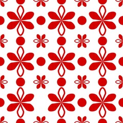Obraz premium Red winter and christmas ornaments geometric vector seamless pattern collection. 