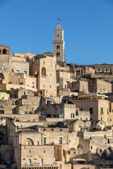 Fototapeta premium View of the Sassi di Matera a historic district in the city of Matera, well-known for their ancient cave dwellings. Basilicata. Italy