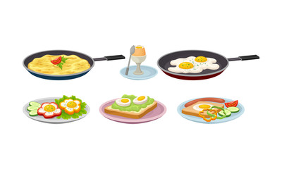 Different Dishes Made From Eggs Vector Set