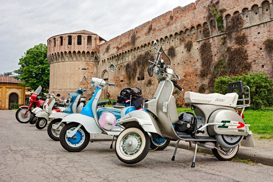 Vintage italian scooters Vespa and Lambretta