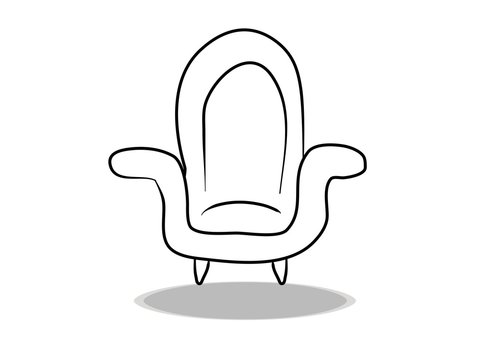 Throne icon on white background, flat design, hand drawing. Illustration of armchair, contour of symbol black