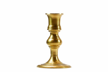Old ancient vintage grunge brass candlestick isolated on white background with clipping path