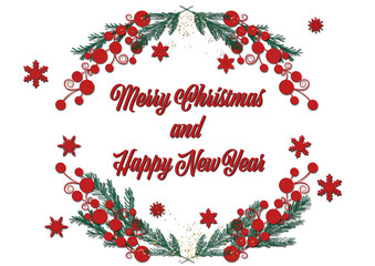 christmas card, merry christmas and happy new year,green branch,twig,kartka świąteczna, snowflakes