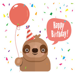 Birthday greeting card with cute sloth