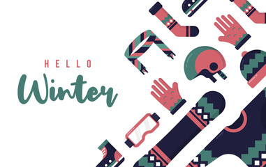 Hello winter illustration with flat icon vector