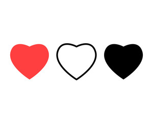 Social media like and heart icon shapes for live stream video, chat, likes on white background. Saint Valentines day vector illustration.