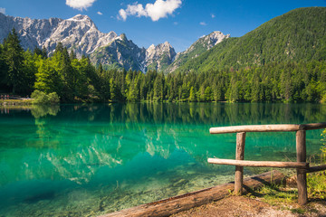 Spring landscape at Lake Fusine on the slopes of the Julian Alps, Tarvisio, Italy