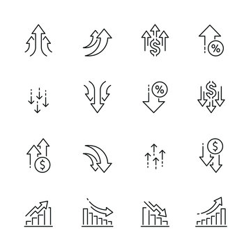 Increase And Decrease Related Icons: Thin Vector Icon Set, Black And White Kit