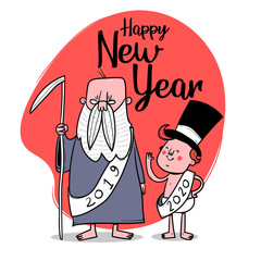 Happy New Year. Old year and new year characters. Vector illustration