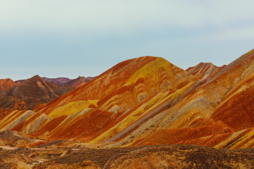view of Rainbow Mountains in Zhangye Danxia Landform Geological Park