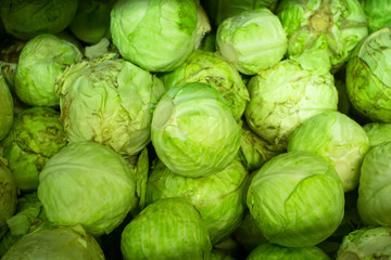 Fototapeta na wymiar harvest green cabbage background sale of vegetables