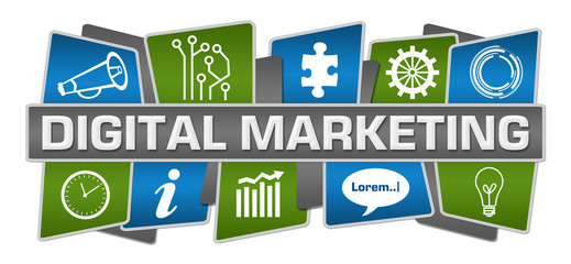 Digital Marketing Green Blue Squares Technology Top Bottom 